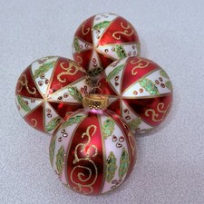 VTG G&D Glass Christmas Ornaments SET Of 4 Red White Green Gold Holly Berry 2.5” picture