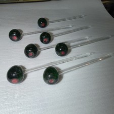 VTG Set of 7 Hand Blown Glass Green Olive Cocktail Picks Martini Swizzle Sticks picture