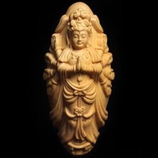 Buddhist Art Wooden Thousand-Armed Kannon Pillow Deity | Boxwood, 55mm Collectib picture