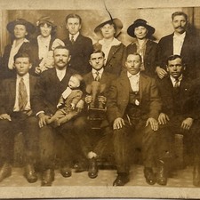 Antique RPPC Real Postcard Group Photograph Men Women Doll Elephant Carnival Odd picture