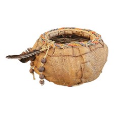 Vintage Native American Style Handwoven Fiber Basket With Feather & Beaded picture