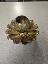 Vintage Heavy INDIA Solid Brass Gold Engraved Flowers Pedestal Bowl + CUP. NICE picture
