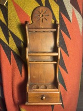Vintage Walnut Wood Wall Hanging Tobacco Smoking 6 Pipe Rack Holder Rest Drawer picture