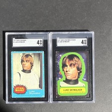 1977 Topps Star Wars Trading Card Lot of 2 Luke Skywalker #1 + Sticker picture
