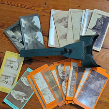Wm. MOON & Co. Antique Stereoview Card Lot w/ Metal Stereoscope Viewer B&W picture
