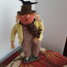 VINTAGE CODY FOSTER SCARECROW PUMKIN MAN W/ Crow On Head Figure OLD STOCK picture