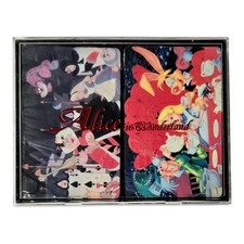 Vtg Disney Alice in Wonderland Double Deck Playing Cards Set Plastic Case 1970s picture