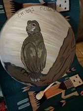 * EXCEPTIONAL LARGE VINTAGE NATIVE AMERICAN DRUM 18 IN. OWL SHAMAN NICE ** picture