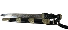 Vintage British Scottish Dirk Dagger Engraved Blade Crown Pommel With Scabbard picture