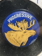 1912 Teddy Roosevelt Progressive Party Bull Moose Pinback Campaign Button- 7/8