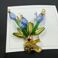 VINTAGE RADKO CLIP ON WEE BUDS BEADED GLASS CHRISTMAS ORNAMENT RARE FLOWER picture