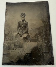 VINTAGE 1800's Tintype Photo African American (??) Victorian Era Woman picture