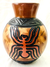 Vintage Artist Signed Chulucanas Peru Abstract Pottery Vase Artist Signed picture