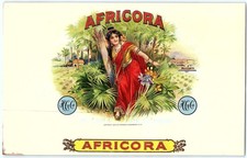 1901 AFRICORA cigar label, tropical woman, vibrant art picture