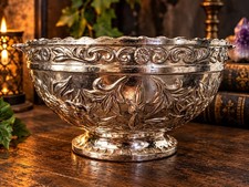 Ornate Silver Tone Altar Bowl | Ritual Offering Vessel | Offerings  picture
