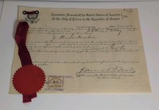 ANTIQUE 1925 UNITED STATES CONSULATE PARIS FRANCE COMPLETED FORM RIBBON & SEAL picture