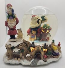 Large lighted Santa Clause and His  Spining Elves Musical Snowglobe Christmas  picture