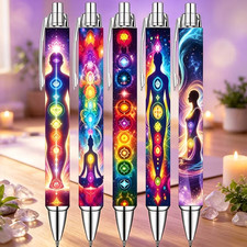 Set of 5 Rainbow Chakra Energy Printed Ballpoint Pens picture