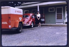 Vtg 1965 35mm Slide - Red Volkswagen Beetle, U-Haul Trailer, Motel - Kodachrome picture