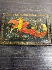 Vintage Authentic TROIKA Russian Black Lacquer Box Hand Painted Signed Mstera picture