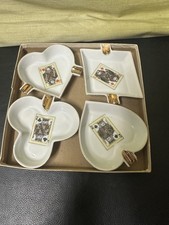 4 Vtg Ucagco Ceramics Playing Card Themed Japan Ashtrays Gold Accents Man Cave picture