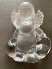 Vintage Goebel Frosted Crystal Angel Figurine Cherub Clear Base Heavy 1983 picture