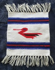 VTG Native American Chimayo Bird Hand Woven Wool Wall Hanger Placemat 10” x 9.5” picture