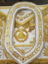 Masonic Grand Master Apron & Chain Collar Handmade Gold Bullion White Velvet picture