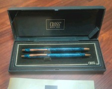 Vintage Cross Century Marbled Teal Ballpoint Pen & Pencil Set With Case RARE picture