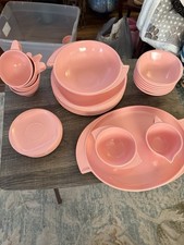 VINTAGE 1950's 28pc BOONTONWARE PINK. Plates, bowls, cups&Saucers, Platter-LOOK picture