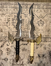 2pc Fantasy Daggers w/ Curved Stainless Steel Blades, Black & White Handles picture