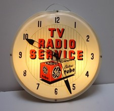 Vintage RCA TV Radio Service GE Tubes Lighted Sign Clock Dealership Works picture
