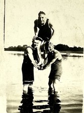 Handsome Muscular Guys c. 1920s Swim trunks Swimsuit RPPC picture