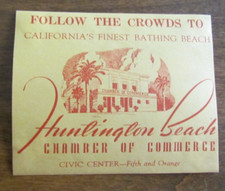 VINTAGE, ORIGINAL, HUNTINGTON BEACH FINEST BATHING BEACH, PAPER LABEL STICKER picture