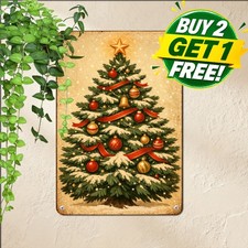 Merry Christmas Holiday Tree Sign Winter Farmhouse Decor Metal Tin Plaque 8x12 picture