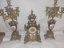  Imperial 5 Stick Candelabra  Brass  Porcelain quartz clock Made In ITALY  picture