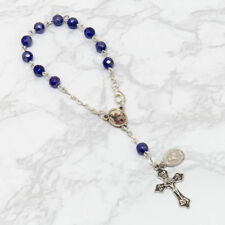 Saint St Michael Archangel Auto Rosary Blue Faceted Glass Beads One 1 Decade Car picture