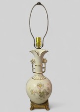 Vintage Porcelain Floral Ginger Jar Table Lamp Gold Gilt Handles 26” Tall picture