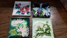 VINTAGE JAPANESE TUTANKA CLOISONNE ENAMEL Floral Plates Set Of 4 All Different picture