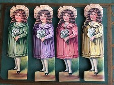 4 VINTAGE MERRIMACK EMBOSSED DIECUT VICTORIAN GIRL GIFT TAGS 1984 picture