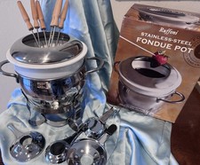 Williams Sonoma Ruffoni Fondue Pot Stainless Steel  Porcelain Forks Burner Italy picture