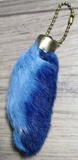3” 1960s LUCKY Charm USA Vintage Real RABBIT'S FOOT Keychain Blue Large Hippie picture