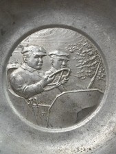 Antique RARE Original Early Auto Racing Trophy Dish Saucer Embossed Metal Sign picture