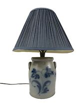 RARE Vintage Gerald Henn Workshops Table Lamp Crock Blue Stoneware Salt Glaze picture