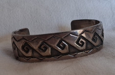 Vintage Navajo Native American Sterling OverlayCuff Bracelet. Water River Design picture