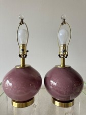 Pair Vintage Plum Purple Glass Table Lamps Brass Bases Hollywood Regency picture
