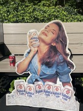 Vtg Huge 93 Natural Light Beer Metal Beer Sign Sexy Girl on Ice Embossed 36”X31