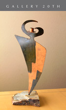 ATOMIC SLATE & METAL BRUTALIST CANDLEHOLDER SCULPTURE ABSTRACT VTG ORIG ART picture