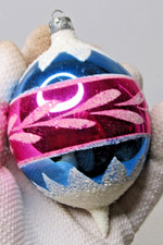 Vintage Glass Mica CAP Pictured Large Drop Christmas Ornament Pink Blue Poland picture