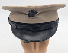 Vintage USMC Marine Corps Enlisted Khaki Service Visor Cap Hat EGA Insignia picture